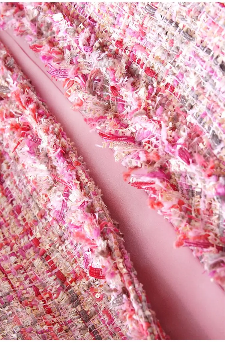 Розовая твидовая куртка с длинным разрезом Осень/Зима Женское пальто куртка Верхняя Мода дамское пальто