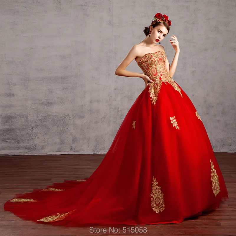 gold and red ball gown