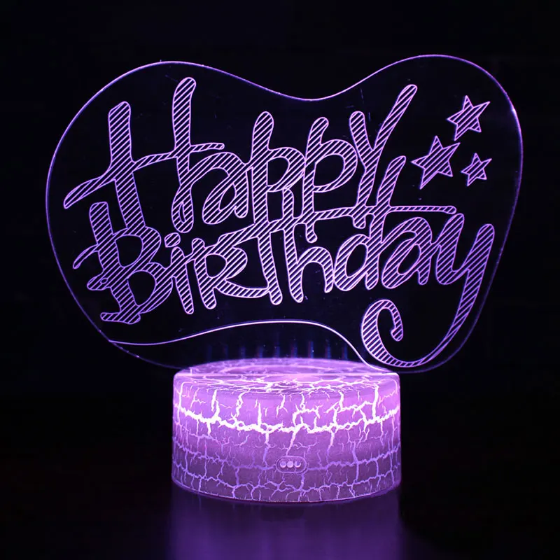 Счастливый день рождения тема 3D лампа светодиодный ночник 7 цветов Изменение сенсорного настроения лампа Рождественский подарок Прямая