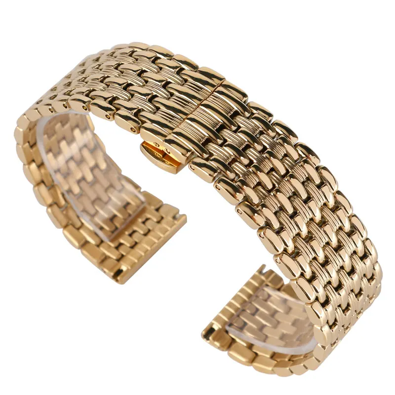 

Luxury Yellow Gold Bracelet18/20/22mm Stainless Steel Push Button Hidden Clasp Watch Band Strap Watchband Replacement
