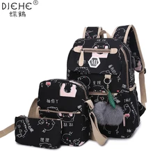 Холщовый Рюкзак для колледжа, 3 шт., с буквенным принтом, для женщин, Usb, школьные рюкзаки, школьный ранец для подростков, студентов, книга, сумки через плечо