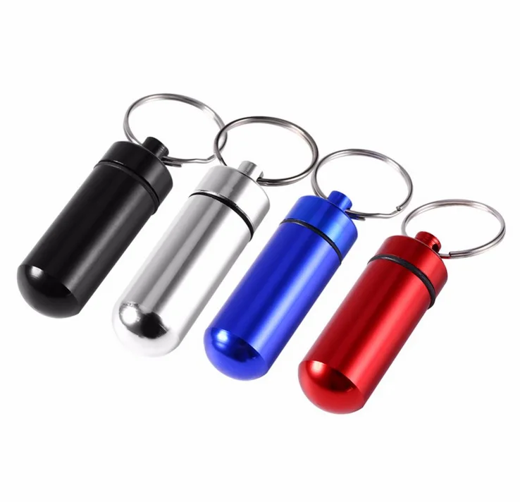 

Mini Waterproof Pill Box Key rings Metal Keychain Storage Sealed Medicine Bottle Key chain Outdoor Travel Portable Bottles A0940