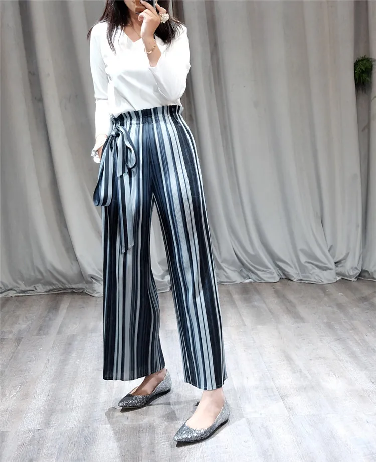 Pantalones Color En Loose Photo Abrir Libre Plisada Gasa Nuevas Envío photo Stock Color Rayas Anchos Femeninos Las Tenedor 76Iqwq0TU
