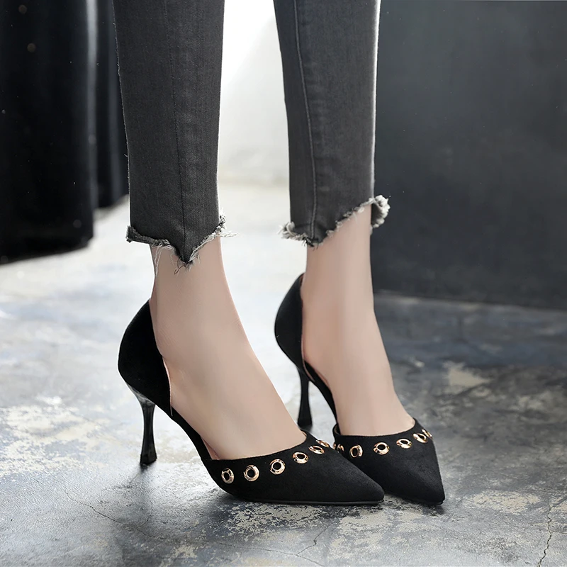 

Europe The United States 2018 Summer New Pointed Hollow Stiletto Korean High-heeled Shoes Wild Sandals Black Sexy Women's Shoes