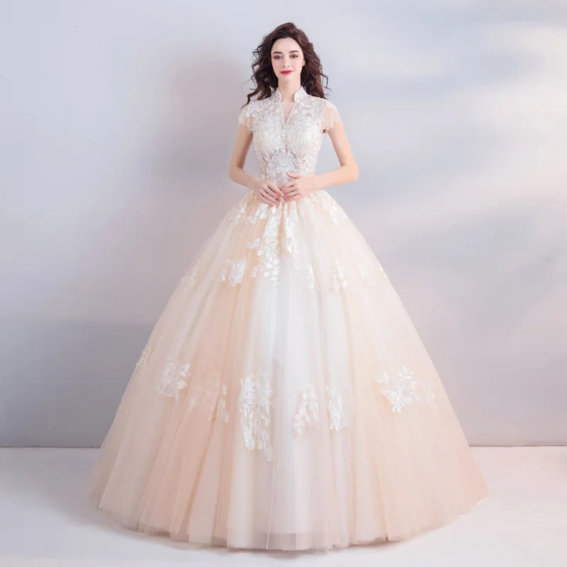Kseniya queen/короткое платье из органзы с вышивкой в пол, бальное платье в стиле принцессы, свадебное платье