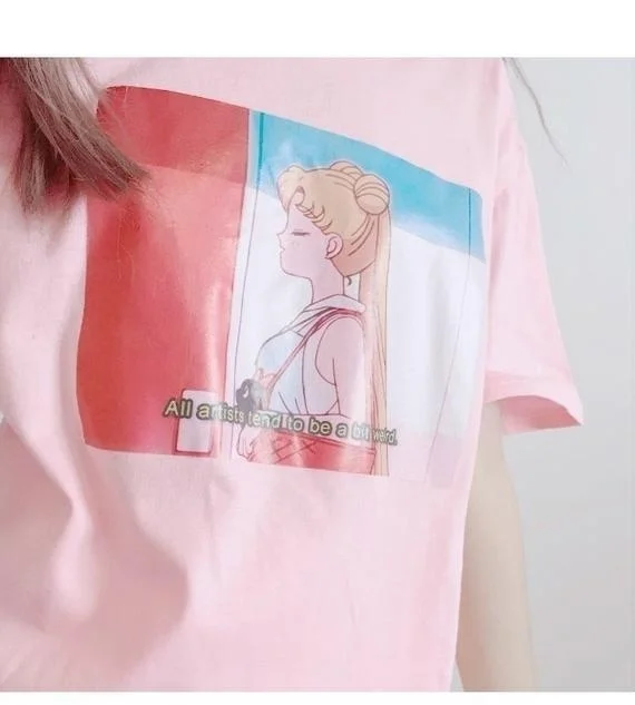 HAHAYULE JBH 1 шт. странные Японские Аниме Kawaii летние футболки для женщин Harajuku топы с