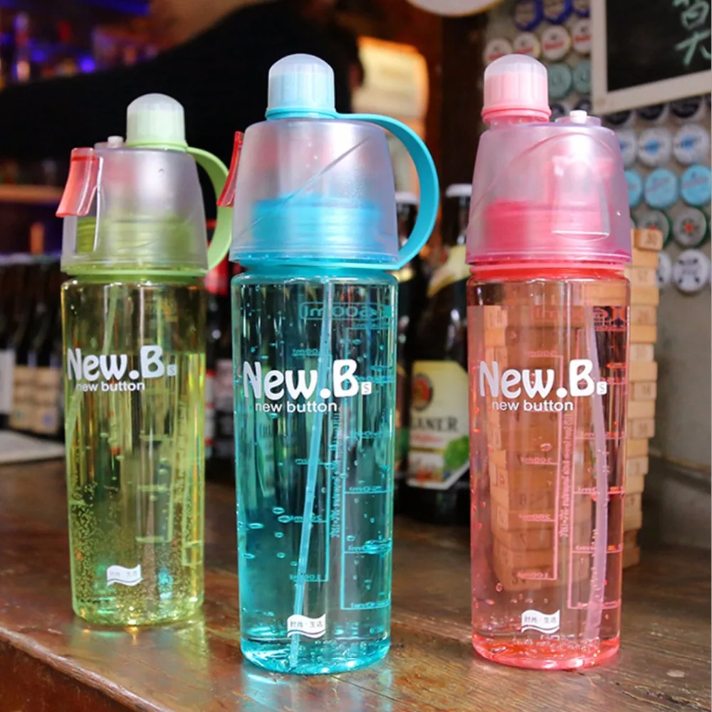 

Hot Sale 2017 new creative spray outdoor shaker bottle sports portable space dual cooling PP plastic cup