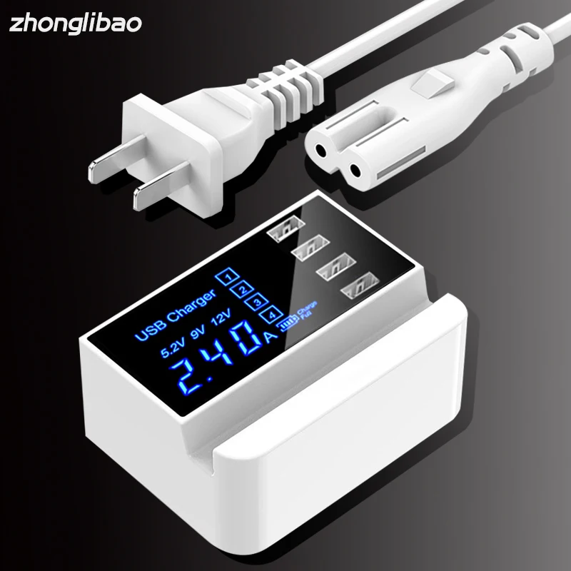 

USB power Charger Adapter HUB Led Display smart Phone Wall Charger For iPhone Samsung Xiaomi 4 Ports USB Charger Stand Holder