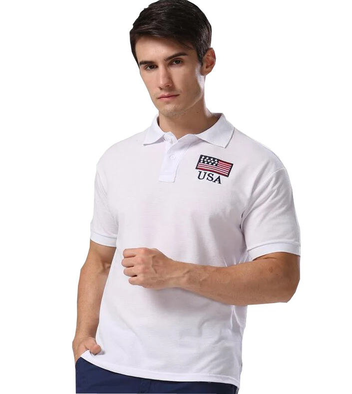 

Summer Style Men Polo Shirt 2016 Arrive New Printing American Flag USA Pattern Casual Polos White Euro Size S-XXL C001