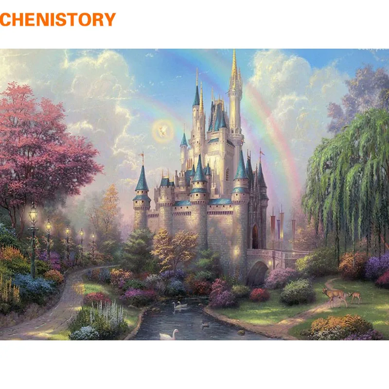 

CHENISTORY Rainbow Castle DIY Painting By Numbers Hand Painted Canvas Oil Paintings Home Decor For Unique Gift Wall Art Picture
