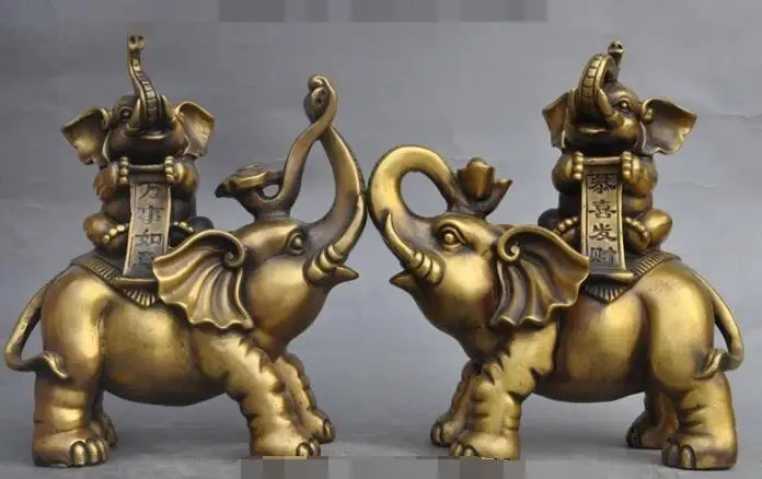 

S4834 China fengshui Bronze Wealth Yuanbao Ru Yi Elephant heffalump Animal Pair Statue discount 30% (C0324)