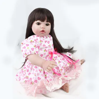 

50cm princess girl dolls reborn soft Silicone Reborn Baby Dolls cloth body brown hair wig realistic looking children gift dolls