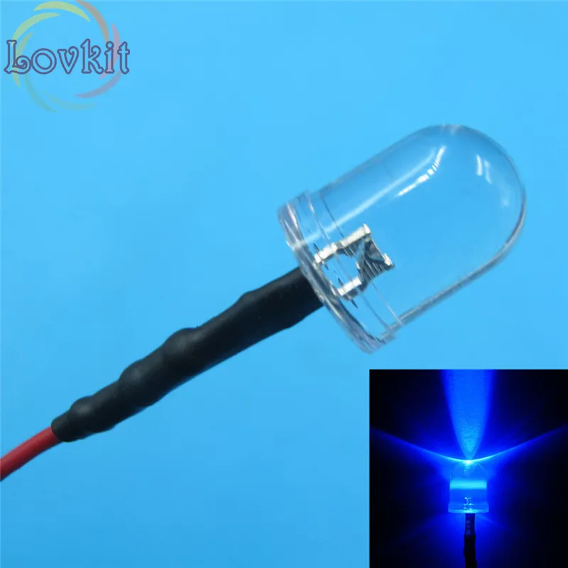 20pcs 10MM Round Top Blue Leds Ultra Bright Pre Wired Resistor 12v DC