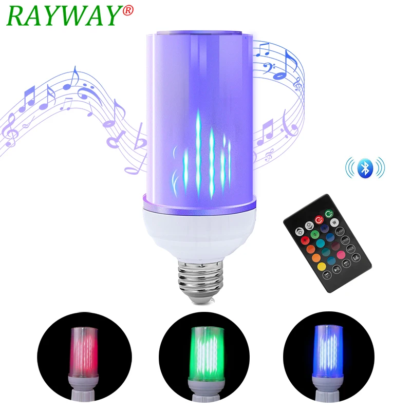 

220V Bluetooth Lamp Speaker 110V LED Music Playing Lamp Dimmable 8W E27 E26 Flame Talking Bulbs With 24 Keys Remote Controller
