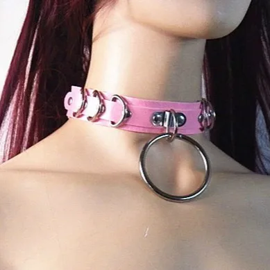 Готический панк воротник чокер Круглый Круг заклепки для женщин из искусственной кожи красочные ожерелья чокер - Окраска металла: pink