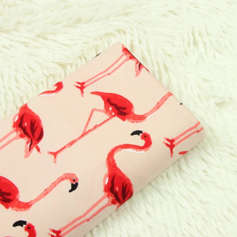 

half meter cartoon 100% cotton flamingo print fabric, slight elastic garment dress doll cloth soft close to skin A706