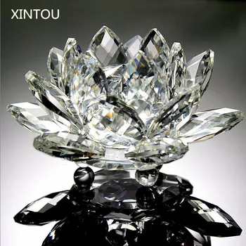 

XINTOU Clear Crystal Glass Lotus Flower miniature Figurines Feng Shui Artificial Flowers Crafts For Home Decoration accessories