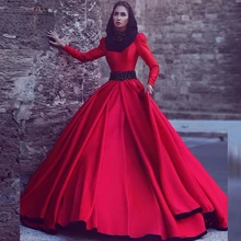 Vestido de festa longo de luxo 2017 new satin long sleeve 2 piece burgundy hijab evening dresses plus size muslim evening dress