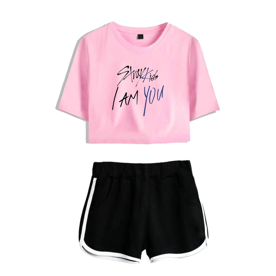 

KELUOXIN Summer Kpop StrayKids Two Piece Set Women Crop Tops + Shorts Outfits Stray Kids I Am Who Album Sexy Tracksuit Women