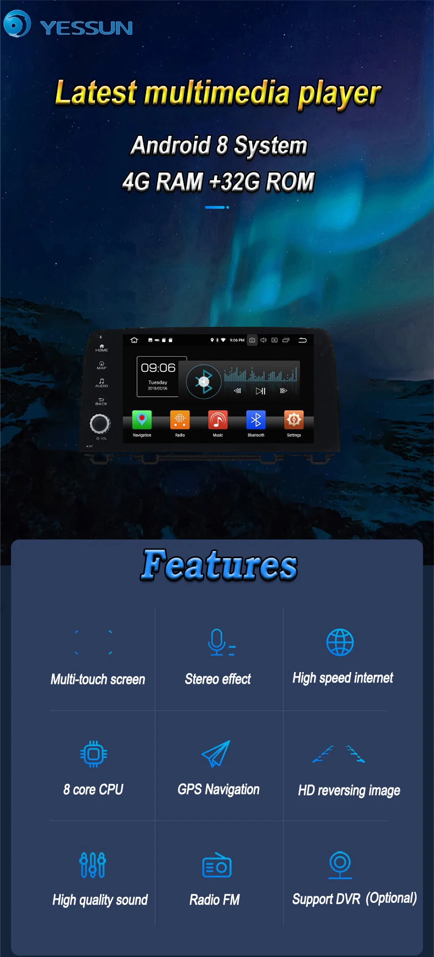 Excellent YESSUN Android 8.0 4G RAM For Honda CR-V 2017~2018 Car Navigation GPS Multimedia Player mirror link Radio Touch Screen 1