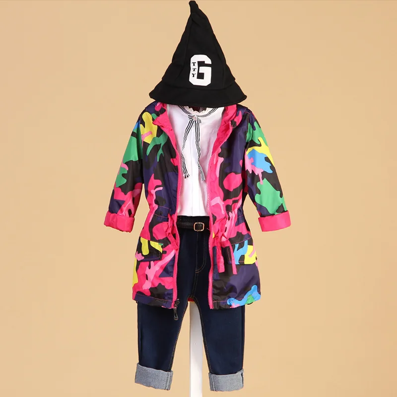 

2018 new Girls Clothes Girl Jackets Children Kids Spring Outerwear teenager Camo Hooded Windbreaker Thin Waterproof Trench Coat