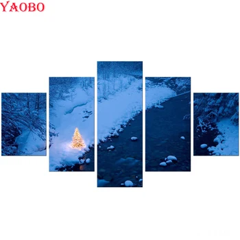 

Full Square Round Drill 5D DIY Diamond Painting 5 Pieces Cloudy Sky Snow Mountain Cross Stitch Embroidery Diamond Mosaic Kit