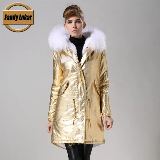 Cheap FL Brand Long Winter New Women Wadded Jacket&Coats Thick Real Raccoon Fur Collar Hooded with Detachable Padded Lining Parkas