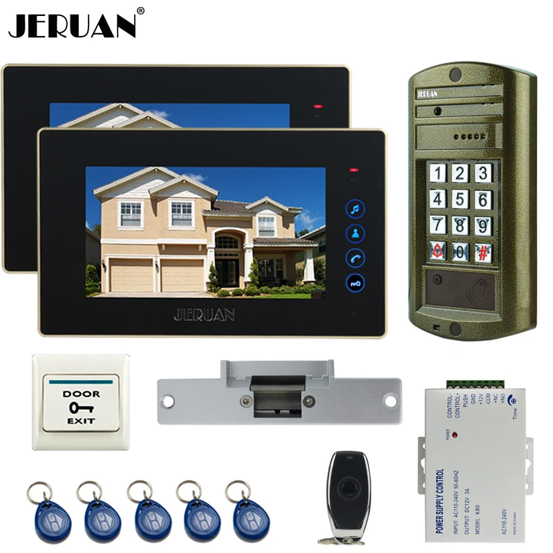 

Home NEW 7`` Video Door Phone doorbell Intercom System kit 2 Black Monitor + Metal Waterproof Access Password HD Mini Camera