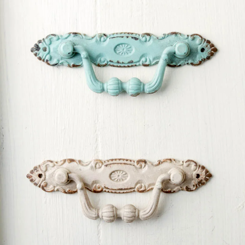 American Antique Double Hole Handle European Pastoral Hanging Ring Knob Mediterranean Retro Furniture Cabinet Drawer Dark Handle