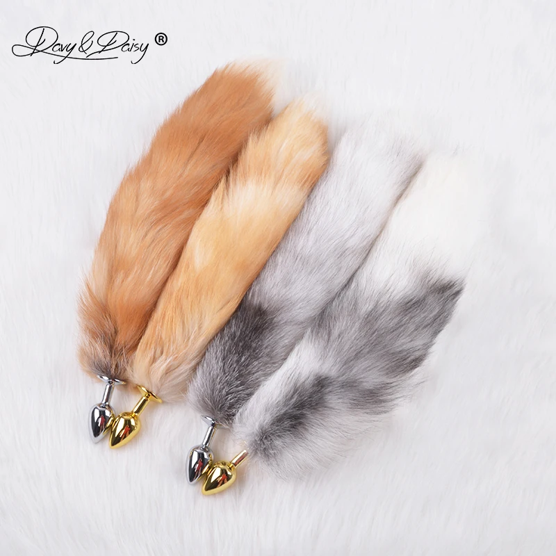 Comprar DAVYDAISY plateado dorado Metal Anal Plug Real zorro cola Butt Plug Acero inoxidable mujeres adultos sexo accesorios para parejas AC105