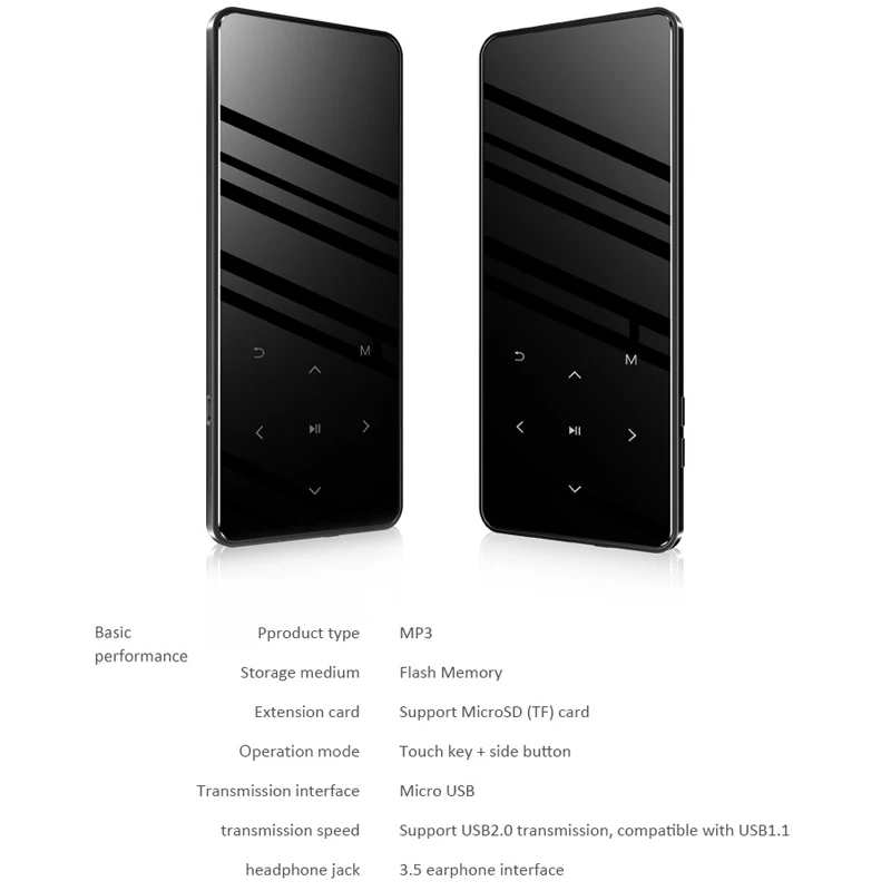 Hot Bluetooth touch screen MP3 player Bulit-in 16GB and Speaker HIFI Lossess Portable Slim MP3 player with fm suite for running