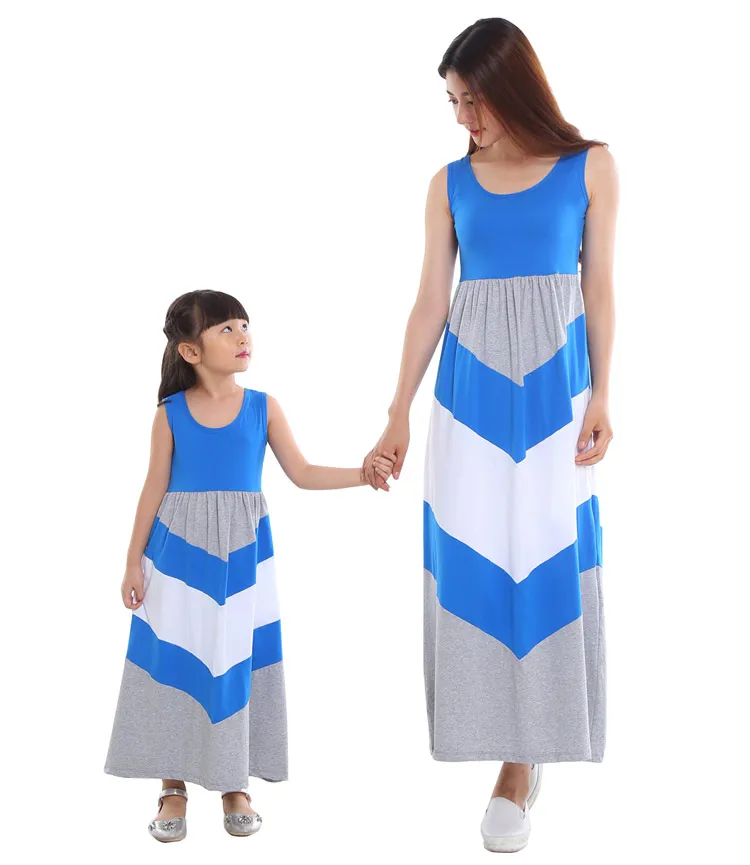Одинаковые платья для семьи «Мама и я»; платья для мамы и дочки; Полосатое платье для мамы и дочки; одежда для родителей и детей - Цвет: Blue Gray
