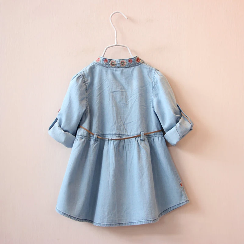 FCLHDWKK/Детское платье для маленьких девочек; джинсовые платья с вышитыми цветами; платье для дня рождения; весеннее Повседневное платье; одежда