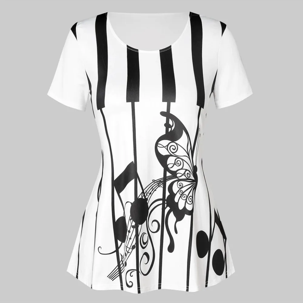 

Large Size Women Butterfly Musical Note Shirt Sleeveless Casual Tops Blouse shirt with print women plus size