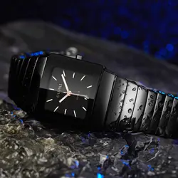 OUPAI черный Ceracmic прямоугольник для мужчин часы с календари бизнес Tonneau светящиеся руки водостойкий Пара часы