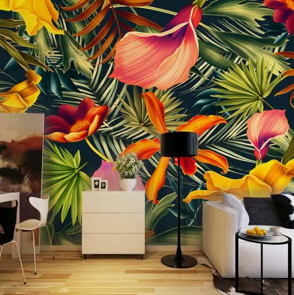 

Custom Wall Mural Tropical Rainforest Plant Flowers Banana Leaves Backdrop Painted Living Room Bedroom Large Mural Wall Paper