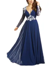 Setwell Eleganter V-ausschnitt Chiffon Lange Abendgesellschaft Kleid mit Appliques Volle Formale Feier Kleider für Frauen