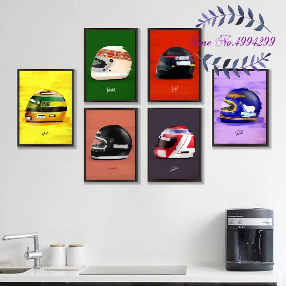 

F1 Helmets Racing Car Super Star Ayrton Senna Poster Canvas Art Print Home Decor