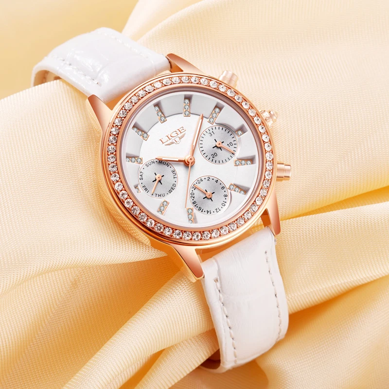 

Relogio feminino Women Watches LIGE Luxury Brand Girl Quartz Watch Casual Leather Ladies Dress Watches Women Clock Montre Femme