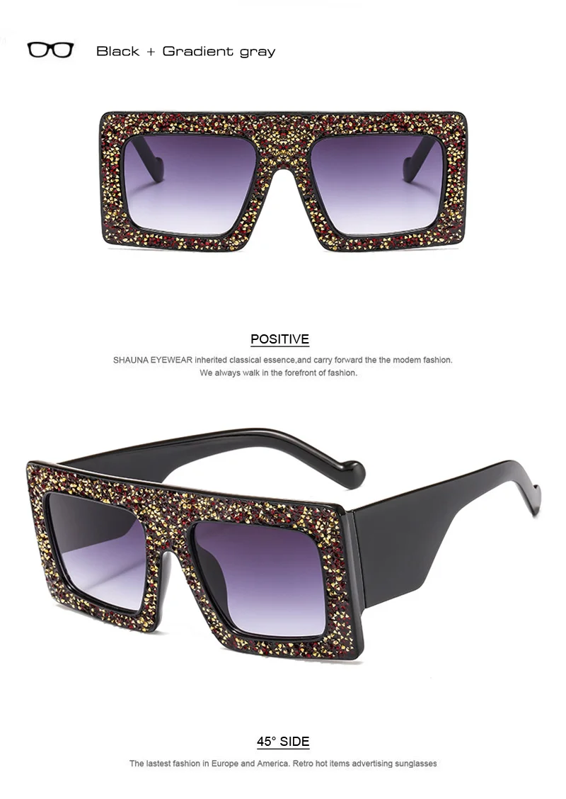 SHAUNA Роскошные хрустальные большие женские очки Квадратные Солнцезащитные очки UV400