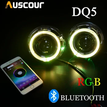 

3.0inch hid Bixenon projector lens led angel eyes shrouds kit q5 d1 Bluetooth APP Control RGB LED Angel Eyes Color-changing mask
