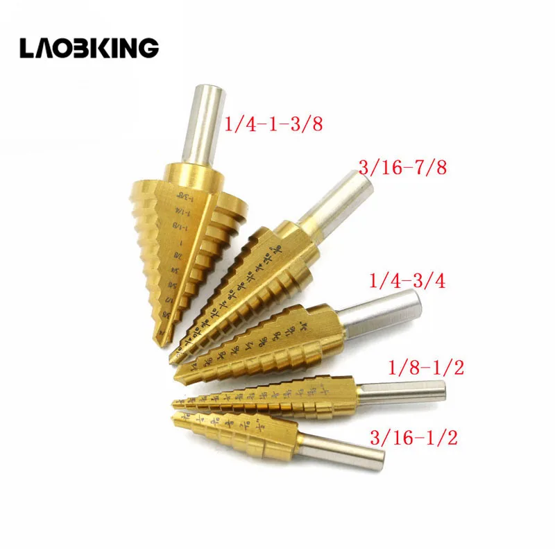 

5pcs / Set Titanium Straight Groove HSS Metal Step Drill Bit Hole Cutter Wood Cone Core Drilling Saw Power Drills Tool