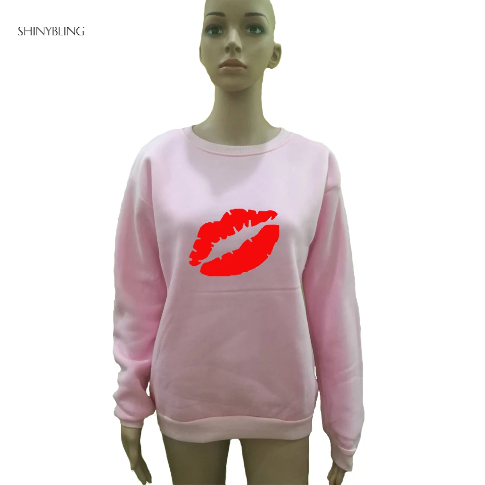Shinybling Big Lips Print Pullovers Women Autumn Winter