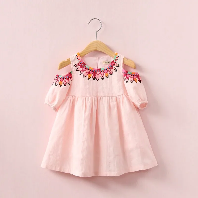Детское платье для девочек, модное весеннее платье без бретелек с принтом, хлопковая одежда, Повседневное платье принцессы - Цвет: pink