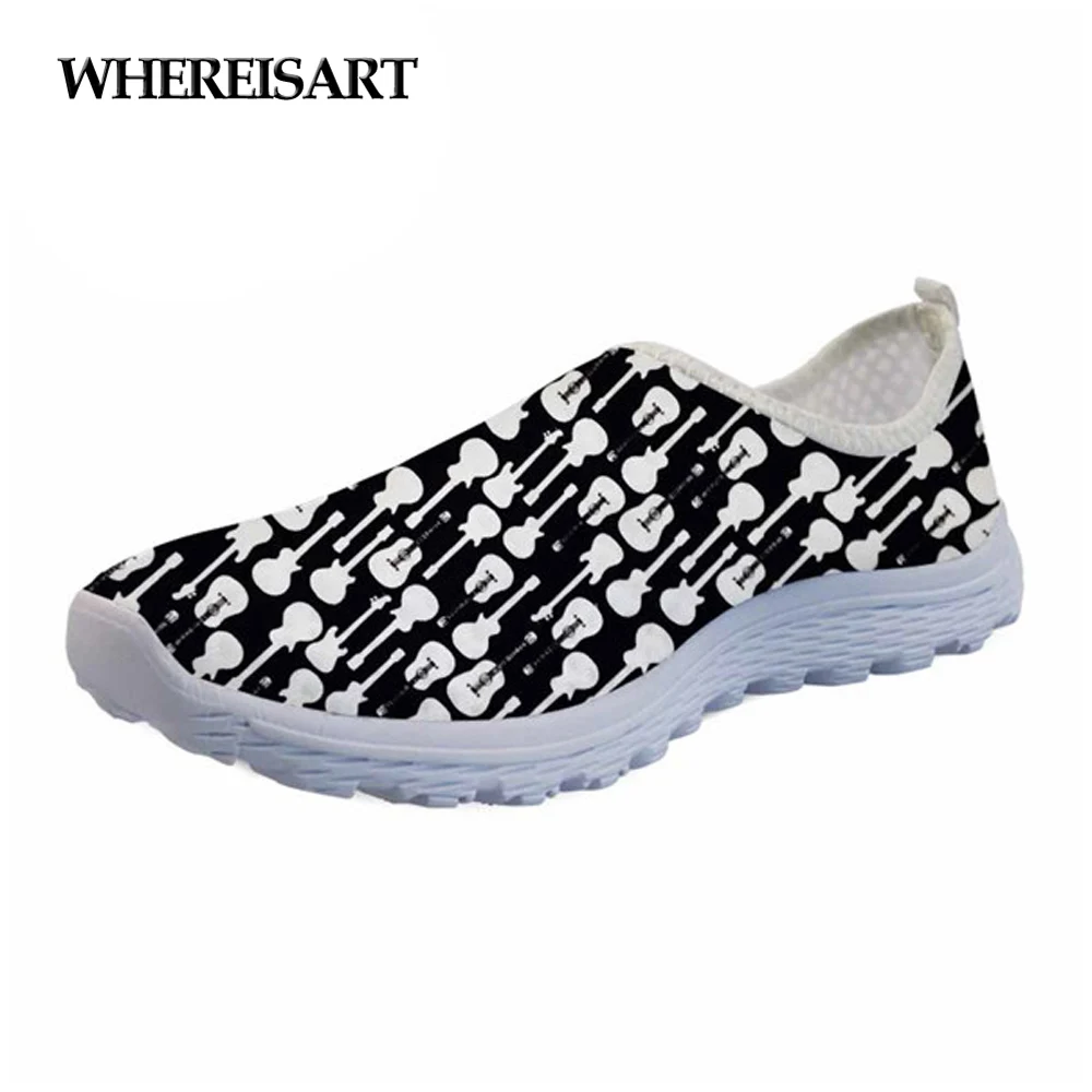 

WHEREISART Guitar 3D Printed Women's Sneakers Summer Fashion Female Beach Breathable Mesh Shoes for Teenage Girls Lazy Loafers
