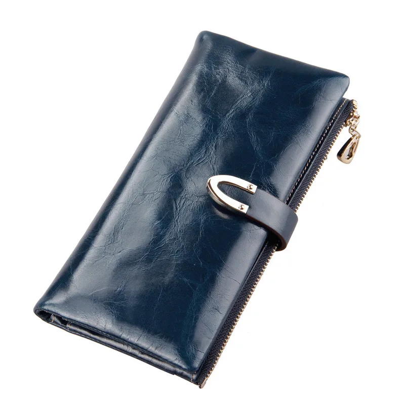 

2016 Genuine Leather Long Women Wallets Ladies Brand Zippers Hasp Buttons Wallet Multi-Card Holder Cowhide Female Clutch Purses