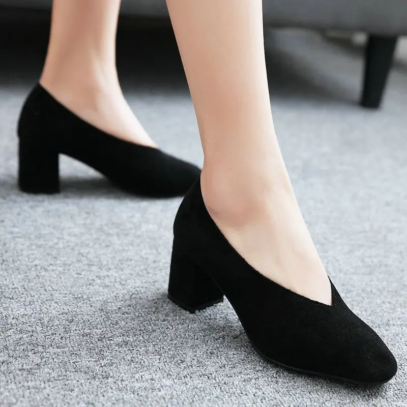 ФОТО AIWEIYi Women Pumps High Heels Fashion Square Toe Women Shoes Thick Heel Platform Pump Shoes Slip on Shoes for Women 34-43