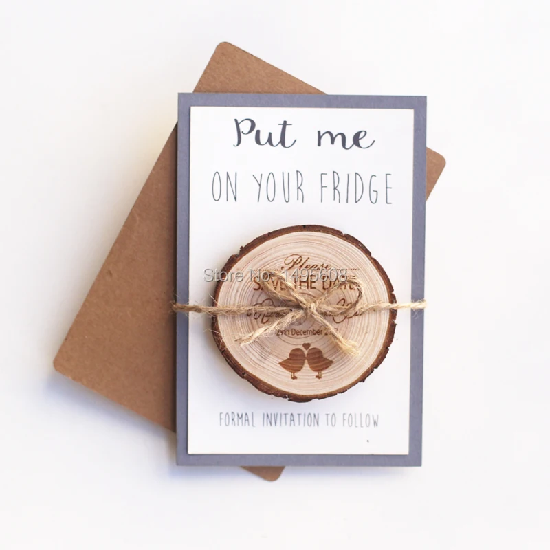 

Wood Slice Save The Date Magnets , wedding save the date Lover Bird