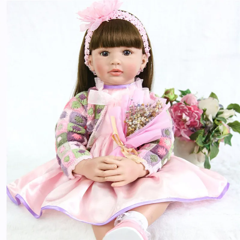 

58cm Handmade silicone reborn baby doll toy newborn girl babies soft Bebe Reborn Dolls For Girl's favorite long-haired princess