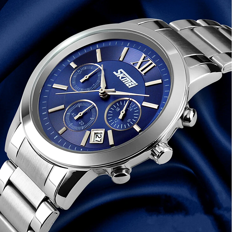 Модные мужские часы бизнес полный сталь часы Элитный бренд skmei Спорт водостойкий секундомер стильный повседневное часы relojes hombre